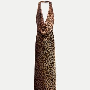 Zara Animal Print Tulle Halter Dress